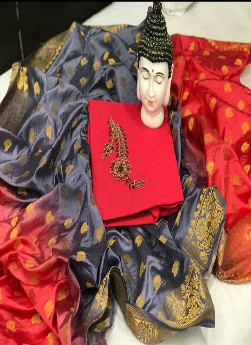 Naari Latest Festive Wear Hand Work Cotton South Slub Dress Material With Banarasi Dupatta  